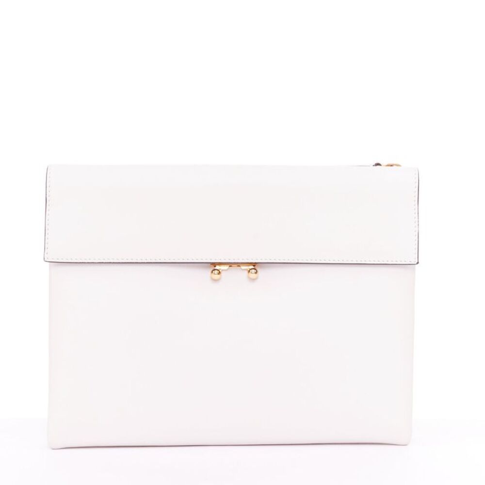 Marni Trunk White Calfskin Clutch Bag